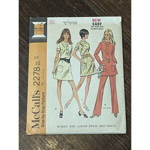 McCall's 2278 Easy Sew Pattern Vintage 1970s Misses Dress & Pants Size 12 UNCUT